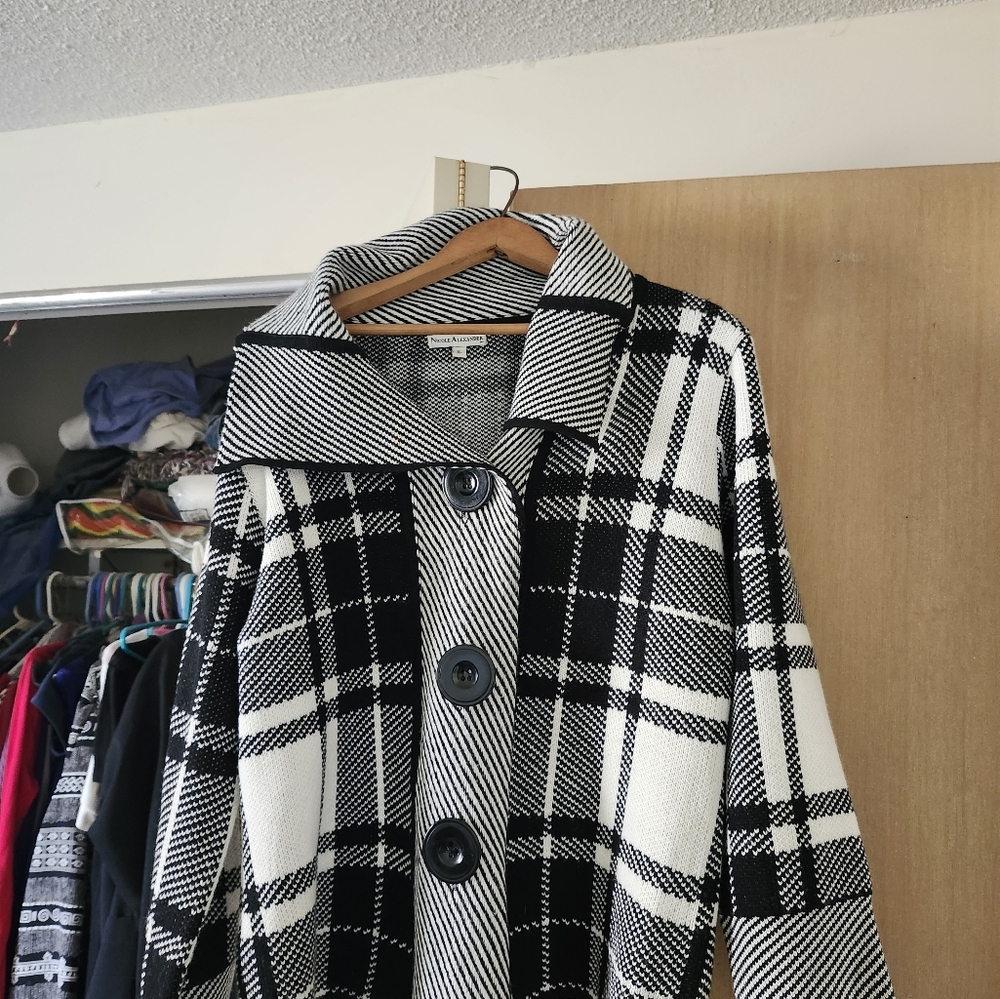 Black and White Plaid Women's Coat